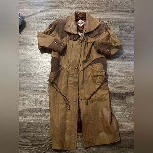 G-Ill Rare Unique 100% Leather Vintage Trench Coat Size Women's Medium Brown
